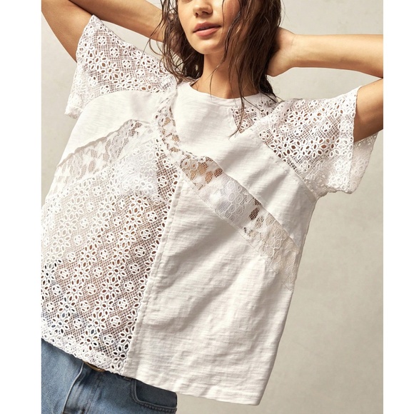 Boho white Star Patch Eyelet Short Sleeve Top - Picture 3 of 6